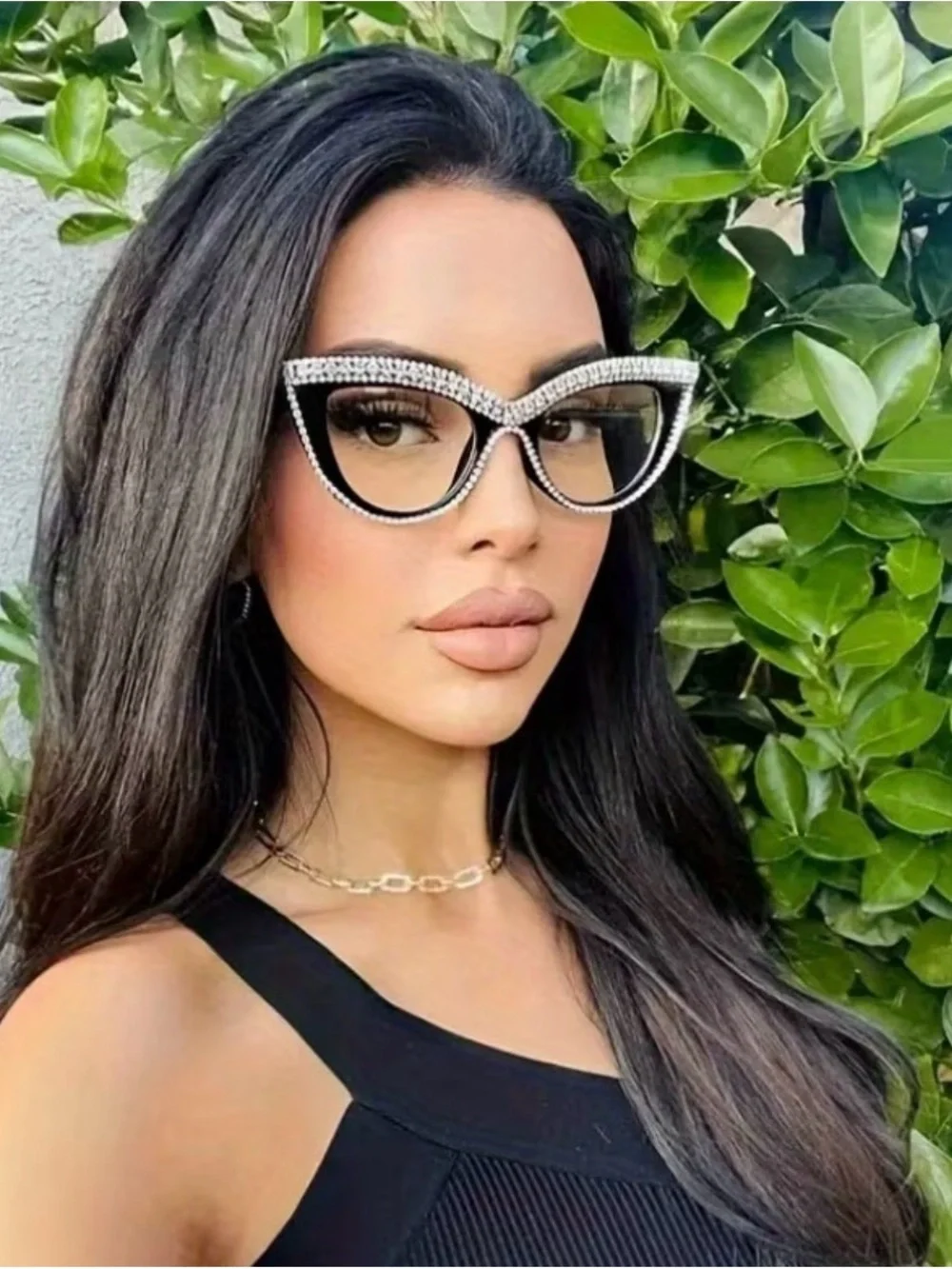 🆕 Crystal-Embellished Black Cat Eye Glasses
